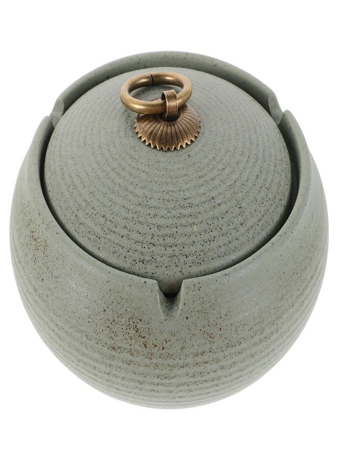 NIYANGLE Modern Ceramic Ashtray with Lid for Outdoor and Indoor Use Windproof Covered Ash Tray for Patio Living Study Easy to Clean and Home Decor in Light Green - Image 1